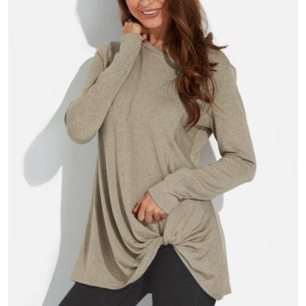Yoins Tan Longsleeve with Knot